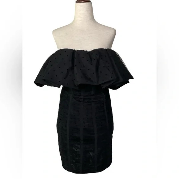 NWT Self-Portrait Black Dot Mesh Frill Mini Dress Size 2